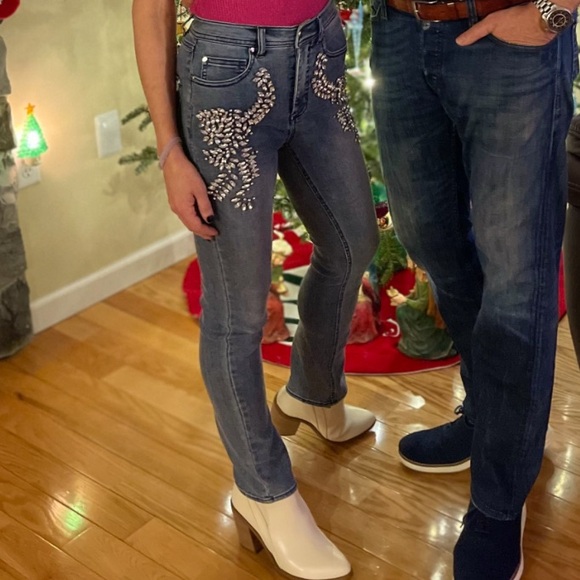 Cache Embellished Rhinestone Gems Denim y2K Statement Jean Size Women’s Sz 24 - Picture 2 of 16